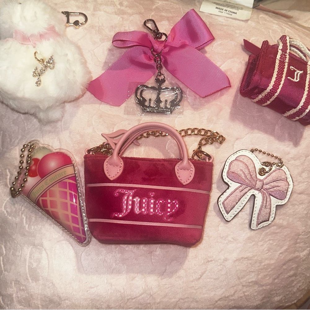 Juicy Couture pink keychain bag charm set